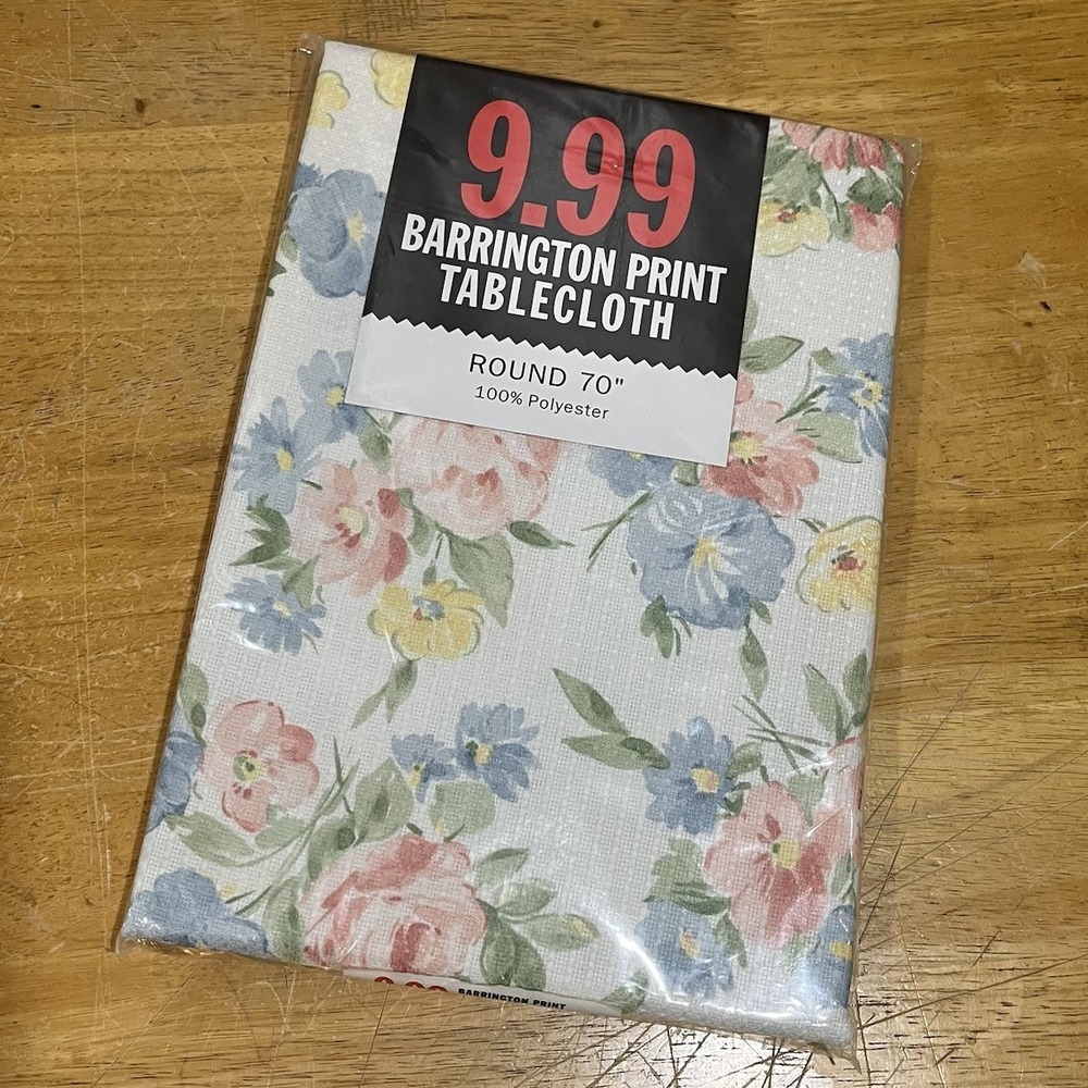 Linens N Things Garden Floral Fabric Tablecloth Barrington 70" Round Cottage Vtg